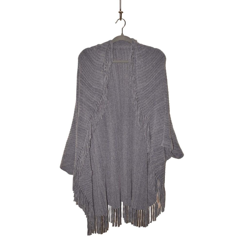 MACCHIA DI RUGGINE NEW‎ $98 Fringe Trim Ribbed Blanket Poncho Blue OS One Size